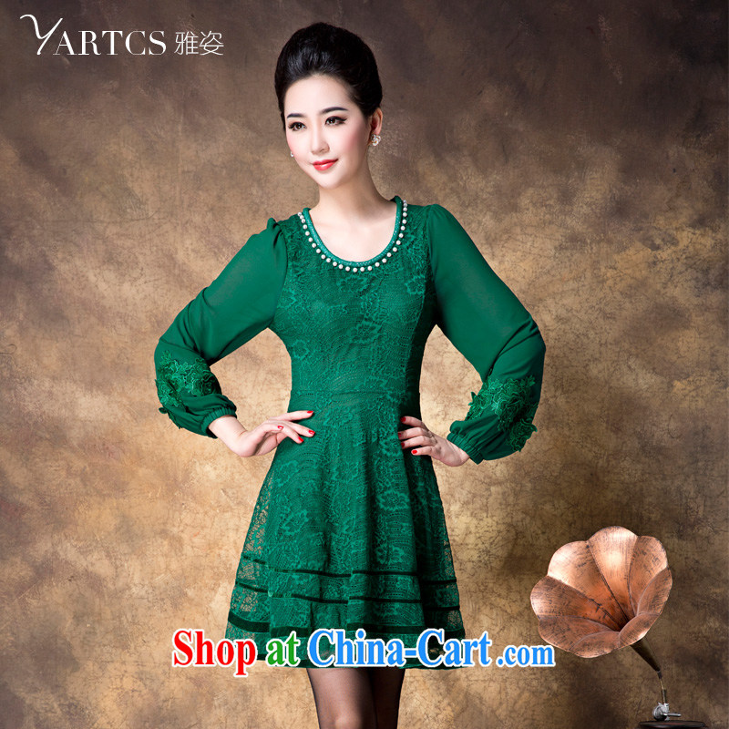 And Jacob colorful Palace embroidery lace dress code the dress 2014 new autumn loaded thick mm video thin solid skirt A 1568 green 5 XL