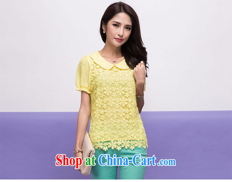 The honey beauty new summer Korean snow woven shirts bubble cuff large code beauty lace T-shirt T shirts female 85,288 yellow XXXXL pictures, price, brand platters! Elections are good character, the national distribution, so why buy now enjoy more preferential! Health