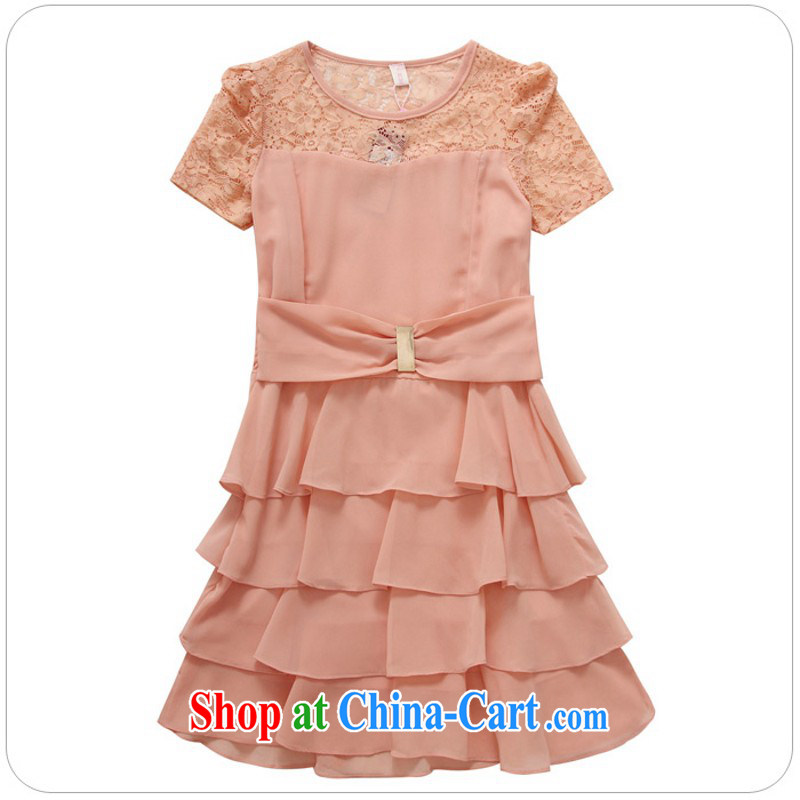 (The e-mail package, as soon as possible, to female XL dresses 2014 summer lady cake layer lace short sleeve small dress graphics thin OL pink XXXL approximately 165 - 180 jack, constitution, Jacob (QIANYAZI), online shopping