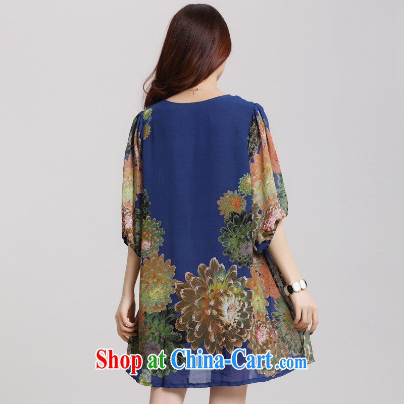 standing waves the king, female Korean version 2015 new thick MM 200 Jack summer 3 D flowers, loose dresses blue XXL, tide and diverse audiences (CHAOZIYUN), online shopping