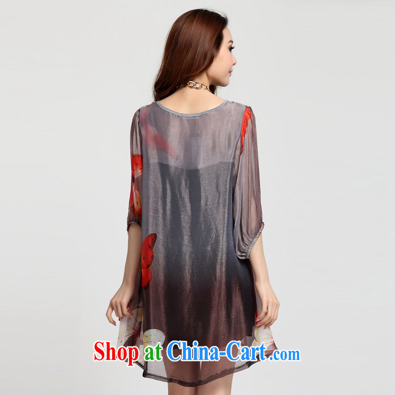 Standing wave the 2015 spring and summer new, larger female thick MM 200 Jack loose video thin butterfly stamp dresses gray XXXXL, tide and diverse audiences (CHAOZIYUN), online shopping