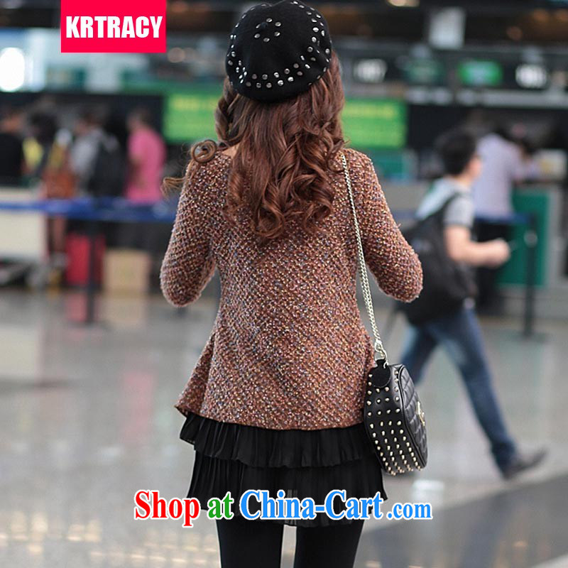 KRTRACY autumn 2015 new Korean fashion ladies XL leave two light wool knit sweater casual sweater SY 8044 coffee XXXXL, KRTRACY, shopping on the Internet