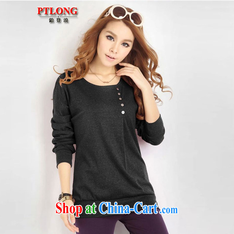 Platinum sign wave (PTLON) Korean autumn loaded thick mm blouses loose the fat and significantly, long-sleeved T-shirt solid T-shirt gray XXXXL, platinum sign wave (PTLONG), and shopping on the Internet