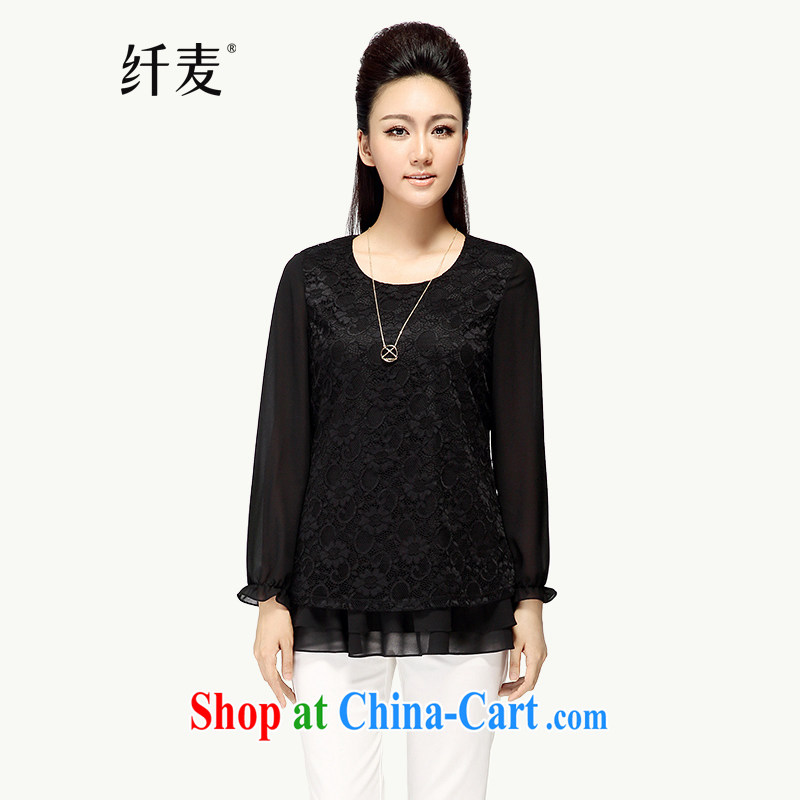 The Mecca, the Women's clothes fall 2014 with new thick mm Lace Embroidery T-shirt snow woven long-sleeved T-shirt 43,199 black 5 XL