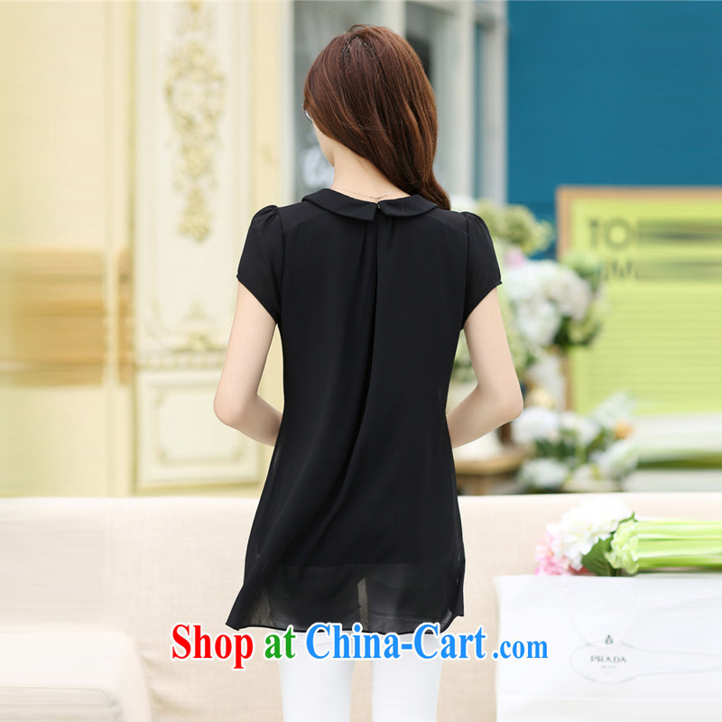Shih, 2015, New, and indeed increase, thick MM cultivating short-sleeved clothes snow woven shirts summer stitching, long owl thick T-shirt 5004 black XXXL, grid, (SIGLENA), shopping on the Internet