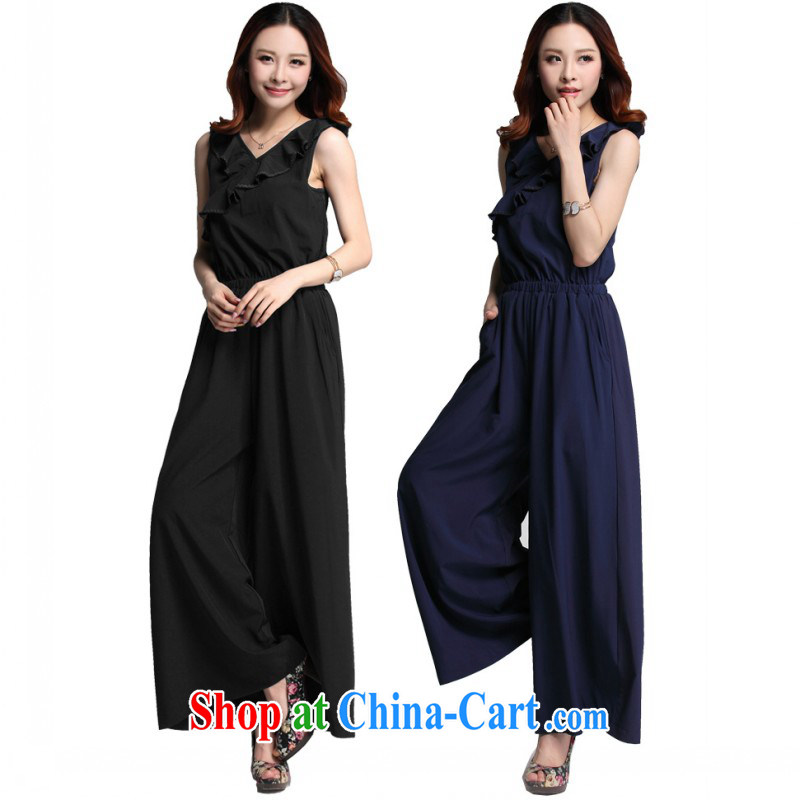 The delivery package as soon as possible e-mail mm on the code-trousers in Europe and high temperament widening the trousers video thin OL flouncing V-neck vest with pants dark blue 4 XL approximately 175 - 190 jack, constitution, Jacob (QIANYAZI), online shopping