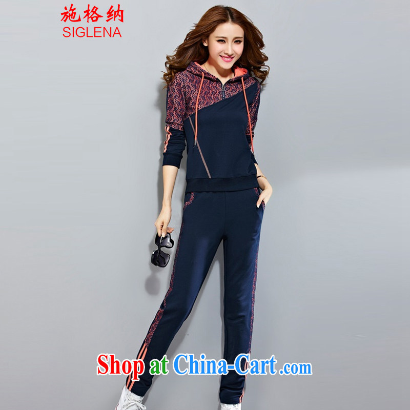 The rate of fall and winter with new Korean version of the greater code female-lace sweater thick MM the fertilizer and high fashion beauty sport and leisure suite 8033 royal blue L