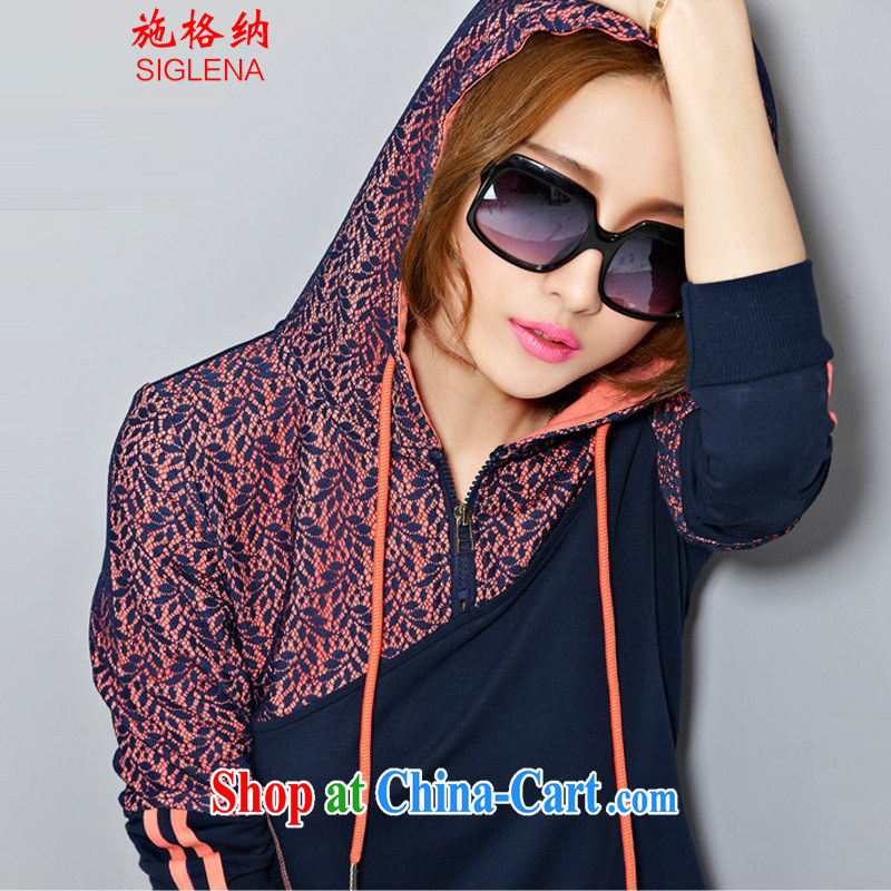 The rate of fall and winter season with new Korean version of the greater code female-lace, clothing and thick MM the fat XL stylish beauty Sports & Leisure package 8033 BMW blue L, grid (SIGLENA), shopping on the Internet
