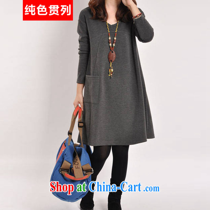 Pure color has always been the 2015 Spring and Autumn and new female Korean version of the greater Code women mm thick leisure V mighty, relaxed atmosphere video thin long-sleeved shirt with gray XL, solid color consistent, and shopping on the Internet