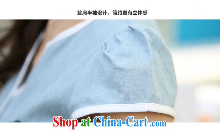 Rate the 2015 summer new Korean version thick MM XL female beauty half sleeve, denim dress women suits skirt leisure 5190 deep blue denim XXL pictures, price, brand platters! Elections are good character, the national distribution, so why buy now enjoy more preferential! Health