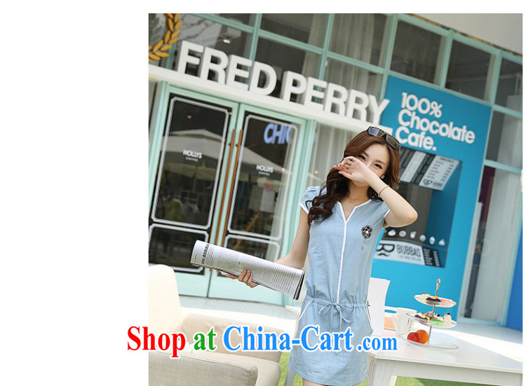 Rate the 2015 summer new Korean version thick MM XL female beauty half sleeve, denim dress women suits skirt leisure 5190 deep blue denim XXL pictures, price, brand platters! Elections are good character, the national distribution, so why buy now enjoy more preferential! Health