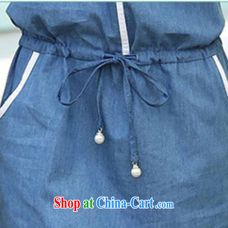 Rate the 2015 summer load new Korean version thick MM XL female beauty half sleeve, denim dress female double-yi skirt leisure 5190 deep blue denim XXL, grid (SIGLENA), on-line shopping