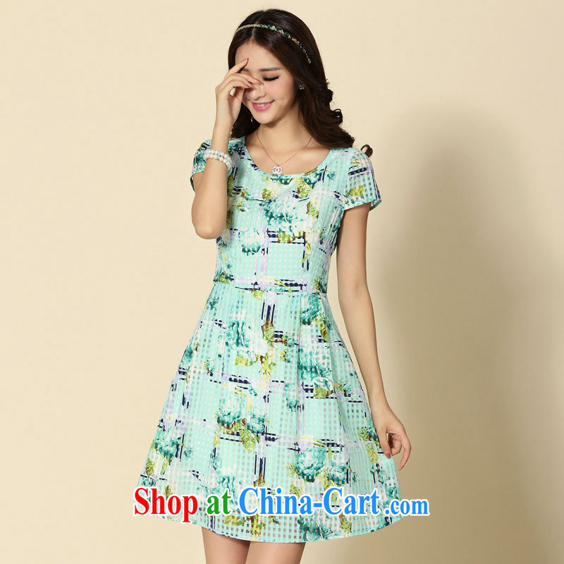 cheer for the fat increase, female fat MM summer new European root yarn floral beauty graphics thin thick sister dresses of the 2181 green 4 XL, cross-sectoral provision (qisuo), and, on-line shopping