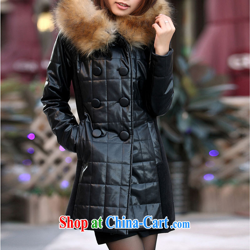 The line takes the Code women's clothing in winter, Korean video thin thick mm personalized stitching PU windshield warm, long, loose quilted coat LXH - A black XL, sea routes, and, on-line shopping