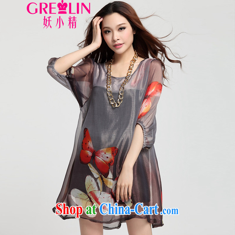 Femme Fatale boutique 2014 summer new paragraph 5 the lantern sleeve loose Leopard snow woven large, female Silk Dresses - 72,001 butterfly gray L, Femme Fatale boutique (GREMLIN), and, on-line shopping