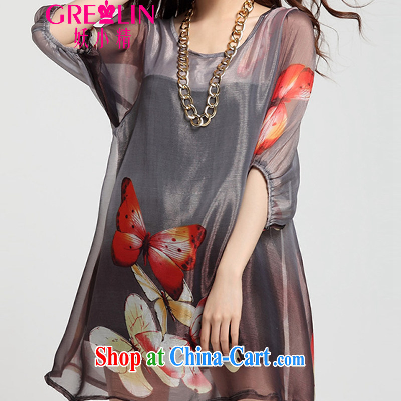 Femme Fatale boutique 2014 summer new paragraph 5 the lantern sleeve loose Leopard snow woven large, female Silk Dresses - 72,001 butterfly gray L, Femme Fatale boutique (GREMLIN), and, on-line shopping
