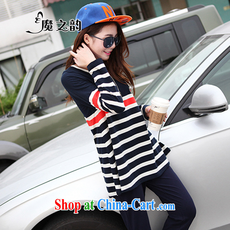 Magic of the new autumn is the increased emphasis on people's congress, female Korean version graphics thin strips relaxed lounge suite T long-sleeved shirt with trousers 87,831 royal blue XXXL, magic of the Rhine, shopping on the Internet