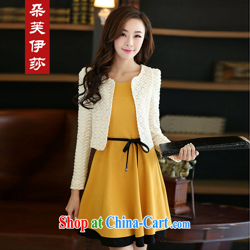 flower girl Isabelle autumn 2014 the new Korean Temperament in cultivating long singlet dress code the two-piece dresses female D 6043 yellow XXXL