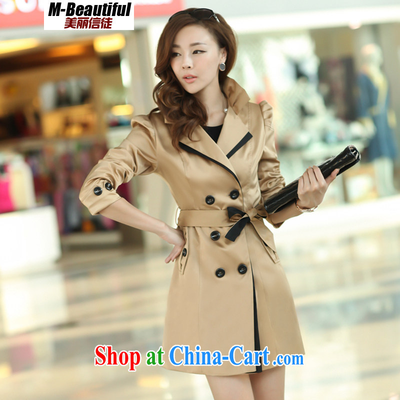 Autumn 2014 the new girl replacing the Code women won high-bright-color double-long, wind jacket women jacket OL in Europe and America, khaki-colored XL