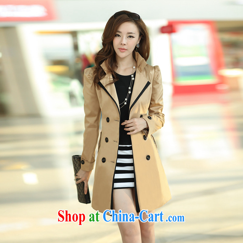 Autumn 2014 the new girl with the Code women won high-bright-color double-long, wind jacket women jacket OL in Europe and America, khaki-colored XL, beautiful believers, shopping on the Internet