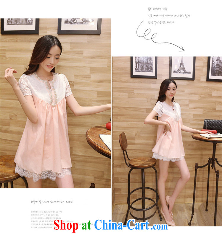Wen The Greek, summer 2015 women Korean fresh lady loose the code lace short-sleeved, long dresses pink XXL pictures, price, brand platters! Elections are good character, the national distribution, so why buy now enjoy more preferential! Health