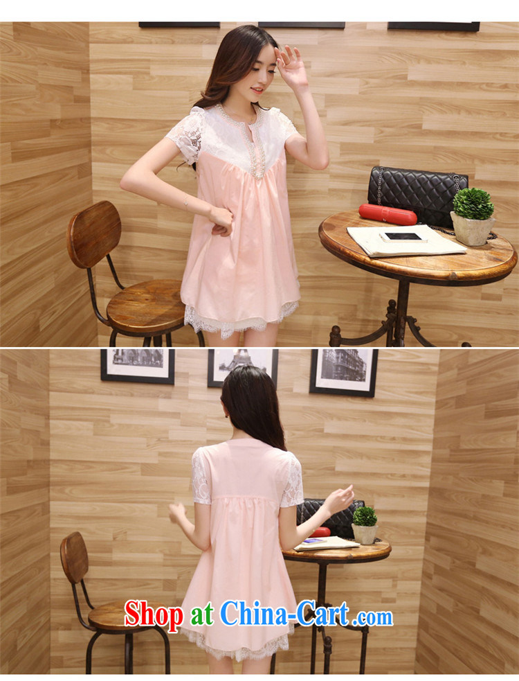 Wen The Greek, summer 2015 women Korean fresh lady loose the code lace short-sleeved, long dresses pink XXL pictures, price, brand platters! Elections are good character, the national distribution, so why buy now enjoy more preferential! Health
