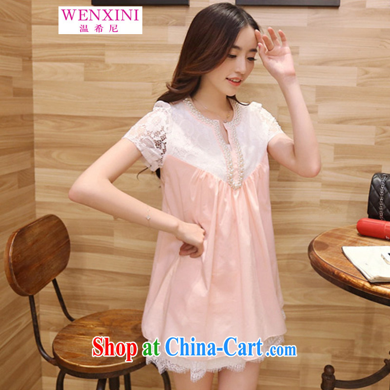 Wen The Greek, summer 2015 ladies Korean fresh lady loose the code lace short-sleeve, long dresses pink XXL, temperature, and the Greek (WENXINI), shopping on the Internet