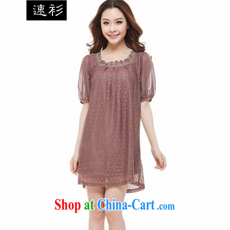 Speed T-shirt dresses 2015 new code female temperament very casual Openwork lace snow woven stitching party short-sleeved dresses S 515 deep apricot XXXL