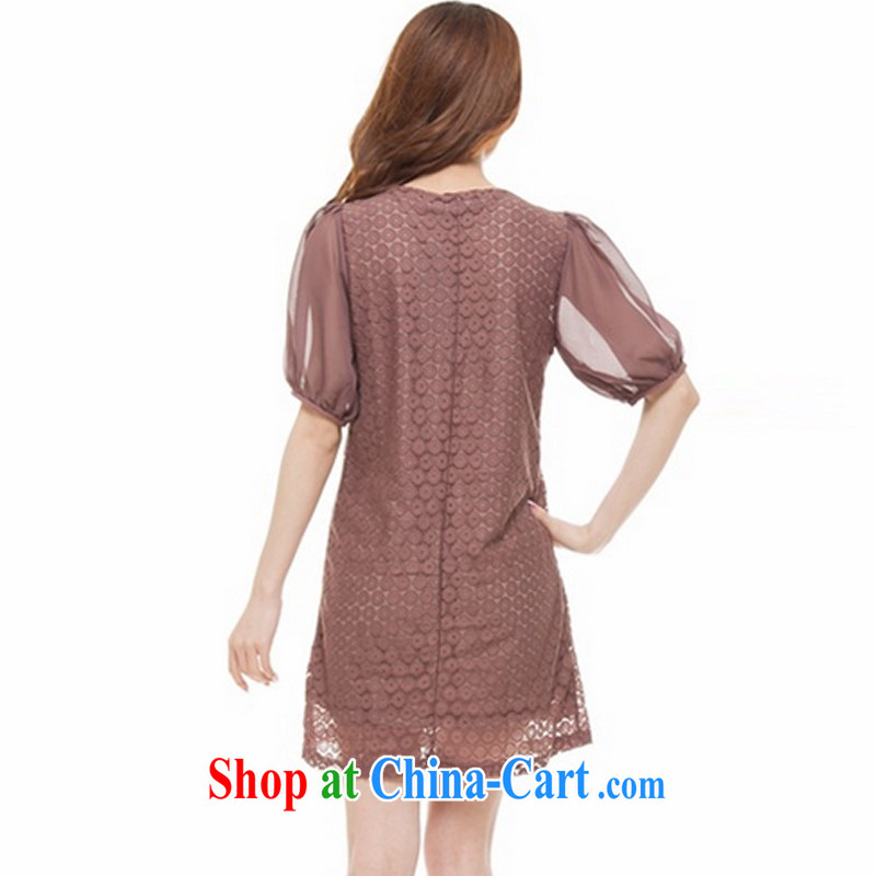 Speed T-shirt dresses 2015 new code female temperament very casual Openwork lace snow woven stitching party short-sleeved dresses S 515 deep apricot XXXL, shirts, shopping on the Internet