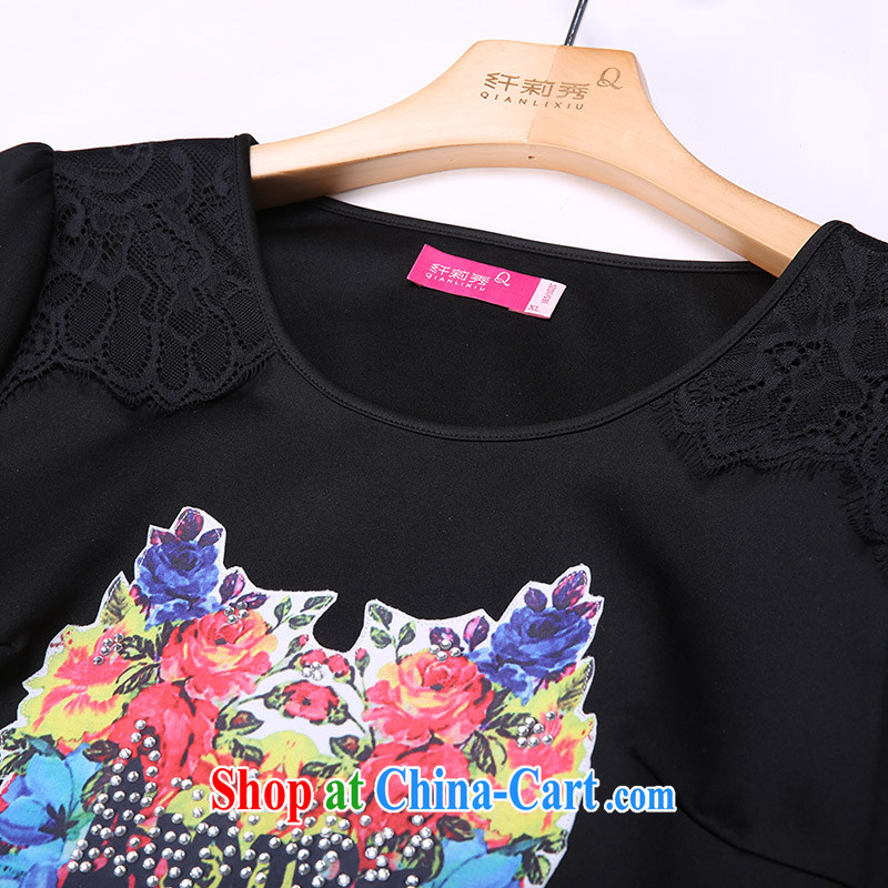 Slim Li Su-new, larger female candy knocked color overlay, only the US lace stitching 7 sub-cuff gown Q 5122 black XXXXL, slim Li-su, and shopping on the Internet