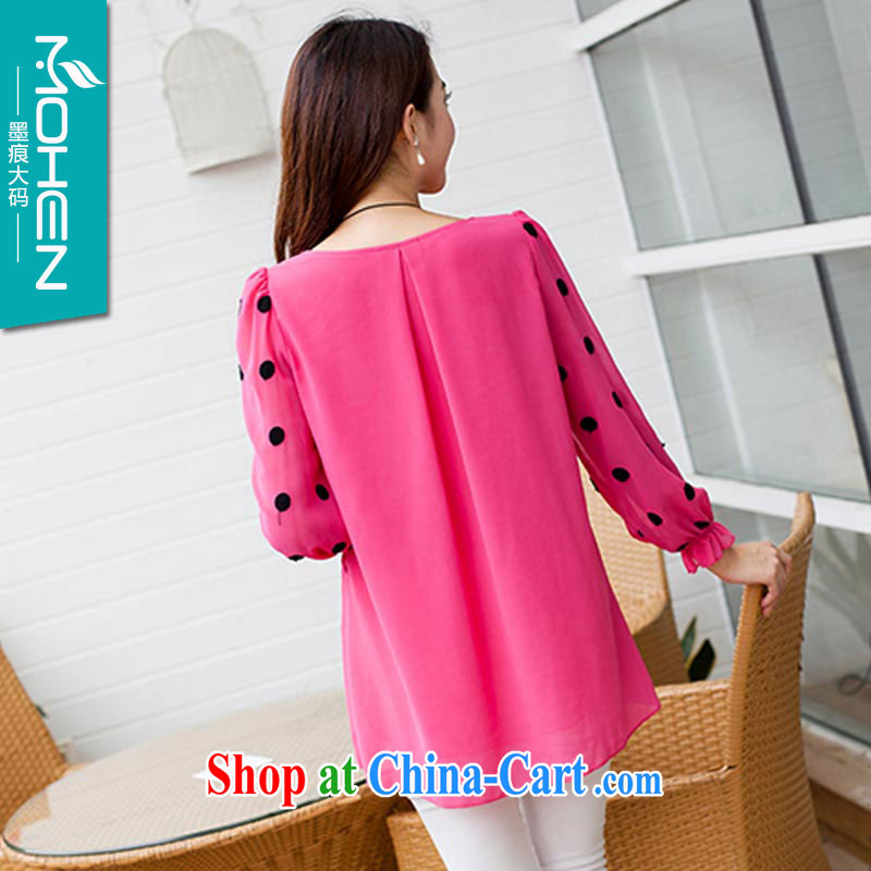 The ink marks autumn 2014 new king, Korean version stylish girl with thick MM round-collar loose video thin wave point embroidery long-sleeved loose snow woven shirts with belts of red XXXXL, ink marks, and shopping on the Internet