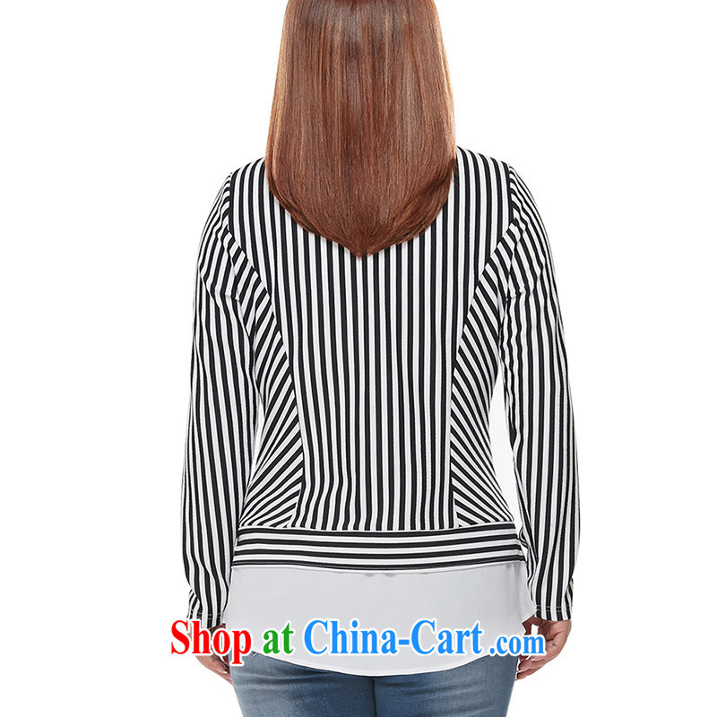 MsShe XL female 2015 stripes stitching leave two OL long-sleeved video thin stretch knitted T-shirt 7549 black-and-white (4XL, Susan Carroll, Ms Elsie Leung Chow (MSSHE), online shopping