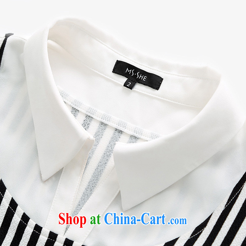 MsShe XL female 2015 stripes stitching leave two OL long-sleeved video thin stretch knitted T-shirt 7549 black-and-white (4XL, Susan Carroll, Ms Elsie Leung Chow (MSSHE), online shopping