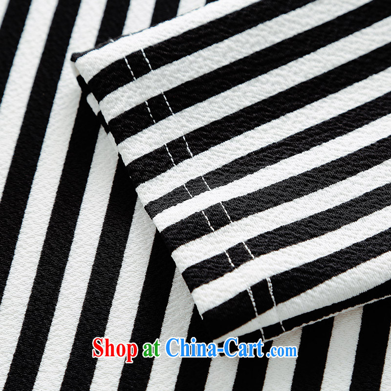 MsShe XL female 2015 stripes stitching leave two OL long-sleeved video thin stretch knitted T-shirt 7549 black-and-white (4XL, Susan Carroll, Ms Elsie Leung Chow (MSSHE), online shopping