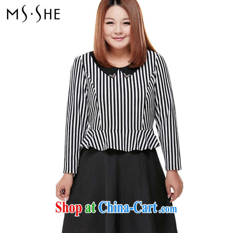 msshe thick mm maximum Code women spring 2015 new leave of two long-sleeved clearance 7551 black-and-white, 3 XL