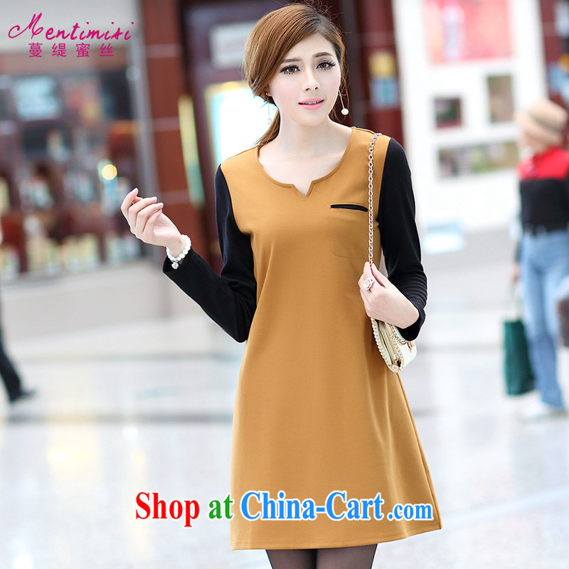 Mephidross economy honey, thick MM and indeed XL Women fall 2014 the new Korean fashion hit color small V collar long-sleeved dresses 2648 card the color the code XXL