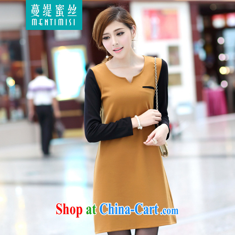 Mephidross economy honey, thick MM and indeed increase, women autumn 2014 the new Korean fashion hit color small V collar long-sleeved dresses 2648 card the color the code XXL Mephitic economy honey (MENTIMISI), online shopping