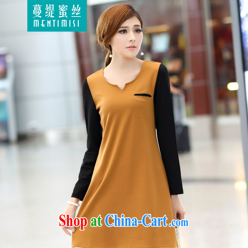 Mephidross economy honey, thick MM and indeed increase, women autumn 2014 the new Korean fashion hit color small V collar long-sleeved dresses 2648 card the color the code XXL Mephitic economy honey (MENTIMISI), online shopping