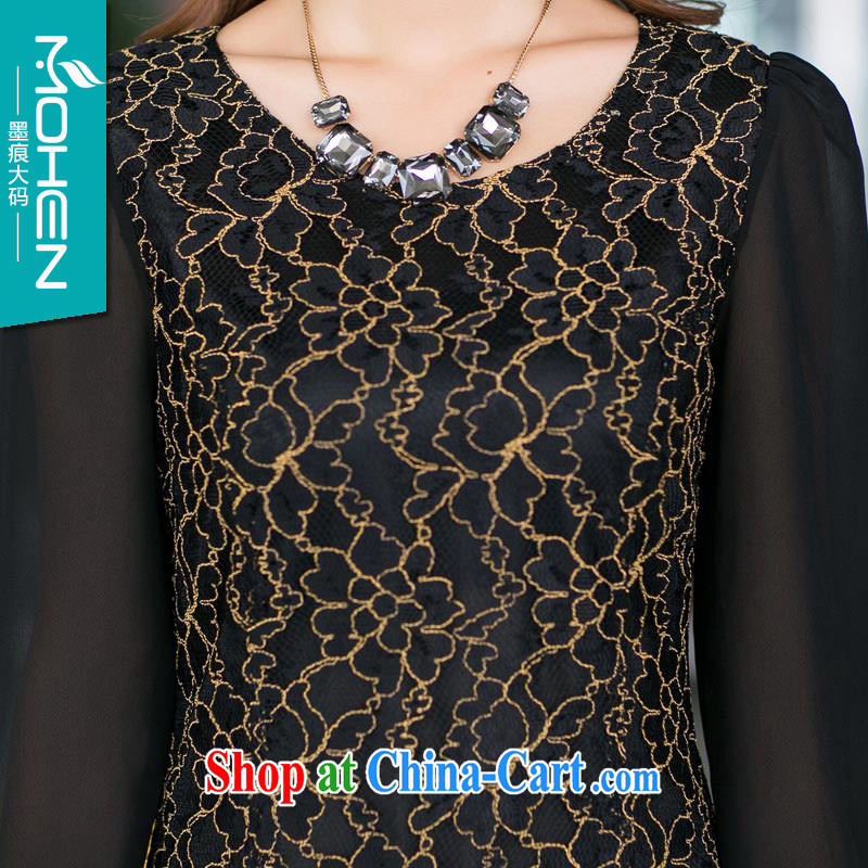 Scratches are present on the 2014 autumn King, new Korean fashion ladies' lace check take stitching snow woven long-sleeved A field dresses simple mm thick lace skirt black XXXL, ink marks, shopping on the Internet