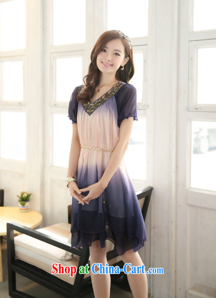 The covered by the Code women summer 2015 Korean lax V short-sleeved skirt boutique snow woven gradient dresses girls purple gradient XXXXL pictures, price, brand platters! Elections are good character, the national distribution, so why buy now enjoy more preferential! Health