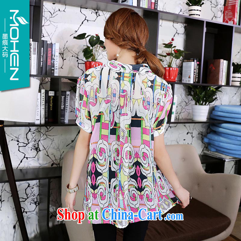 The ink marks summer 2014 new Korean version the Code women mm thick 2014 summer new Korean fashion stamp lapel thick sister short-sleeved shirt the color 4 XL (suitable for 165 - 180 jack), and the ink marks, and shopping on the Internet
