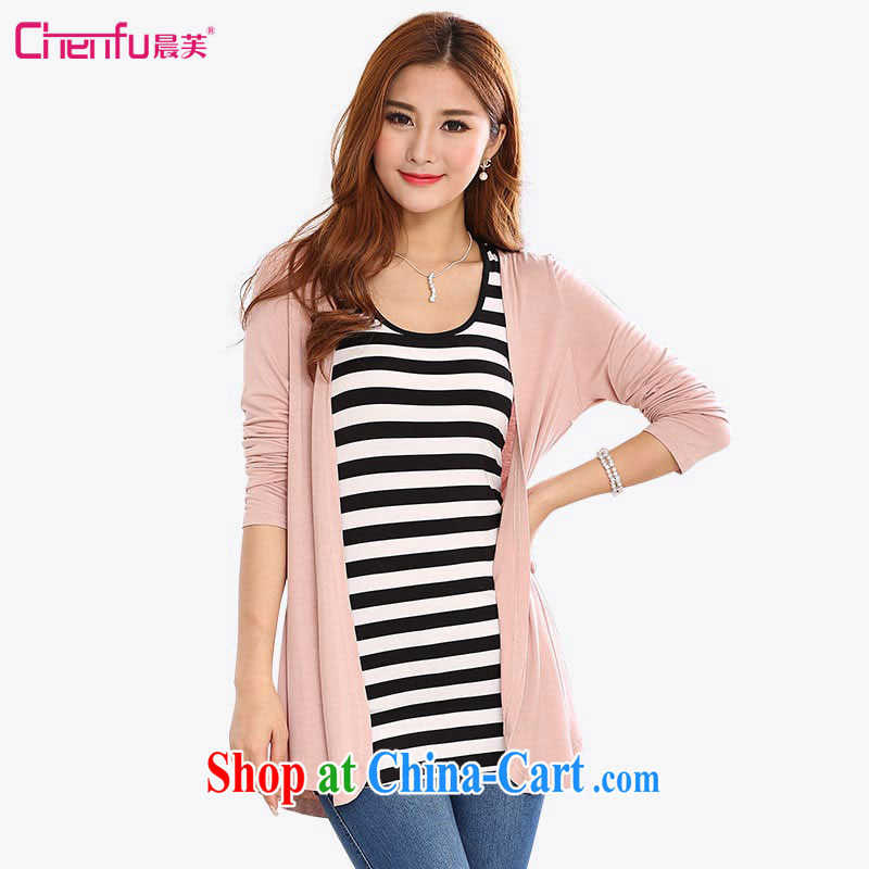 Morning would be 2015 summer new Korean version graphics thin XL ladies' simple and stylish in Ms. long knitting cardigan mantle air-conditioning knitted sweater jacket coat bare pink 4 XL recommendations 155 - 170 jack