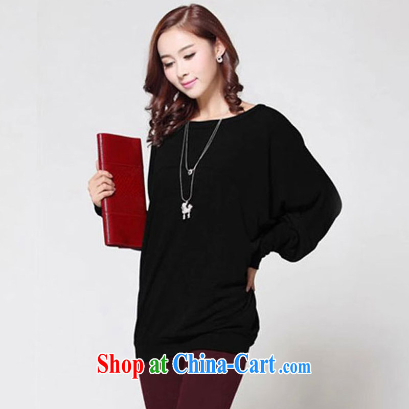 Platinum sign wave (PTLONG) larger female Korean autumn and winter, long-sleeved bat sleeves solid T-shirt, wearing a long-sleeved T-shirt black XXXXL, platinum sign wave (PTLONG), online shopping