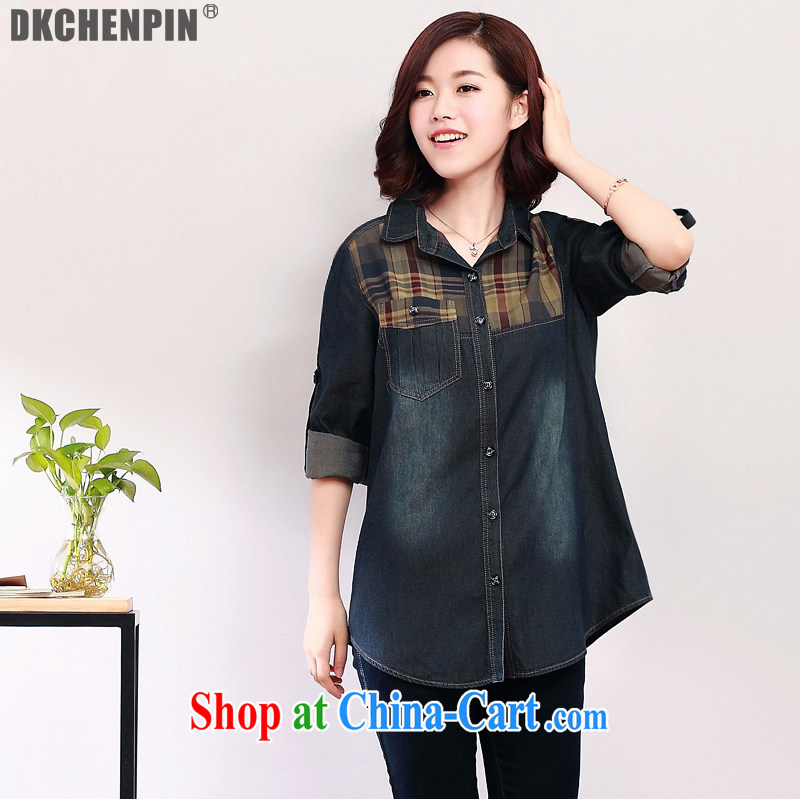 DKchenpin cowboy, Autumn jacket female literary middle-aged large code female loose thick MM Load fall 2014 denim blue 2 XL