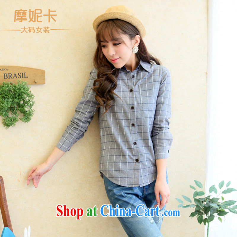 Moses Veronica XL Women fall 2014 with new thick mm video thin lapel graphics thin long-sleeved checkered shirt T-shirt gray XL