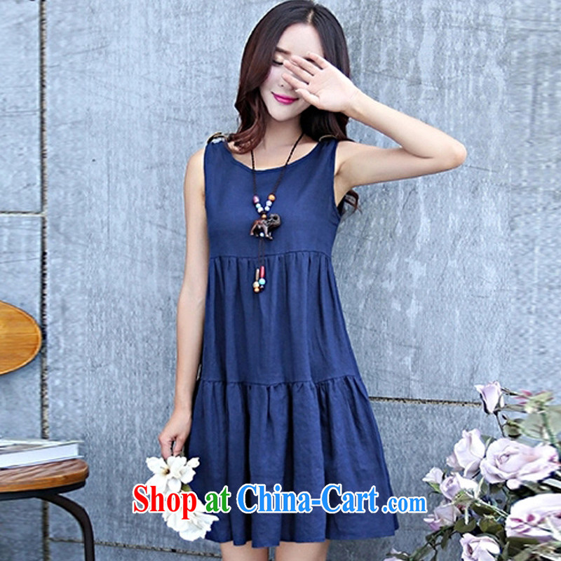 MR NGAN KAM-CHUEN 晳 summer 2015 Women's clothes new Korean loose the code sleeveless cotton the dresses Y 1112 Tibetan cyan XXL, Pak Yan 晳 (Boyanxi), online shopping