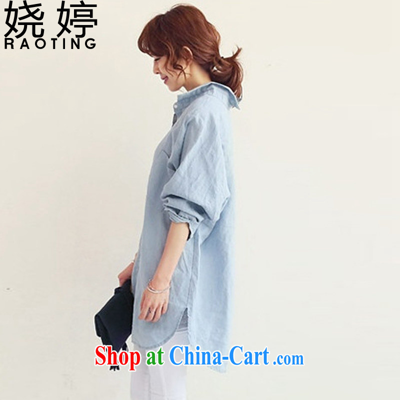 Ting, 2015 spring and summer new thick mm mandatory Korean fashion summer and autumn the softness relaxed the long-sleeved shirt, blue 6092, code, prettier Ting (RAOTING), online shopping