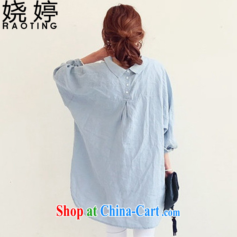 Ting, 2015 spring and summer new thick mm mandatory Korean fashion summer and autumn the softness relaxed the long-sleeved shirt, blue 6092, code, prettier Ting (RAOTING), online shopping