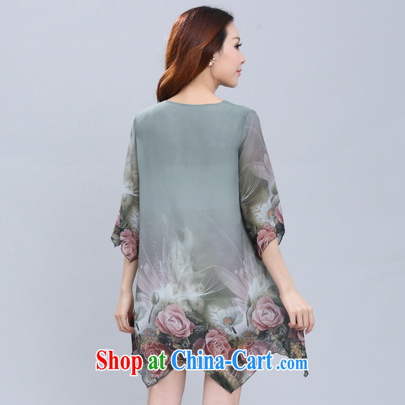 Standing wave following the Mother's Day is indeed increasing, Mom loaded 2015 summer new thick mm 3D Three-dimensional stamp duty, long, loose video thin women dress green gray XXXXL, tide and diverse audiences (CHAOZIYUN), online shopping