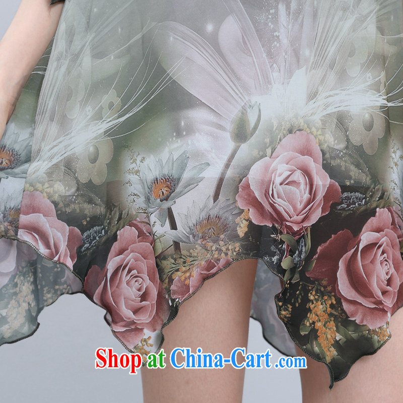 Standing wave following the Mother's Day is indeed increasing, Mom loaded 2015 summer new thick mm 3D Three-dimensional stamp duty, long, loose video thin women dress green gray XXXXL, tide and diverse audiences (CHAOZIYUN), online shopping